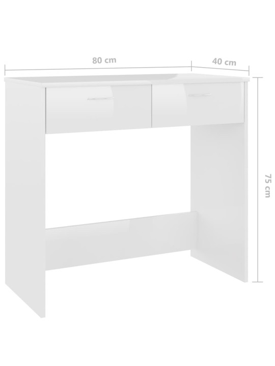 Työpöytä korkeakiilto valkoinen 80x40x75 cm tekninen puu