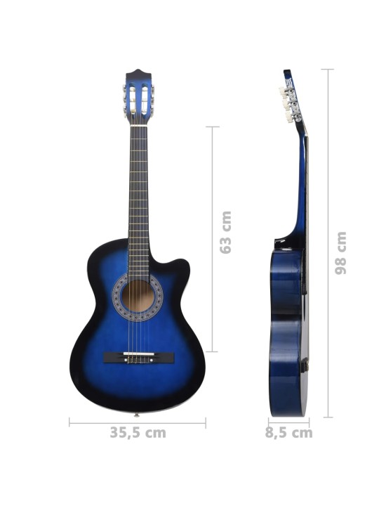 12-osainen akustinen cutaway-kitarasetti 6-kielinen sininen 38"