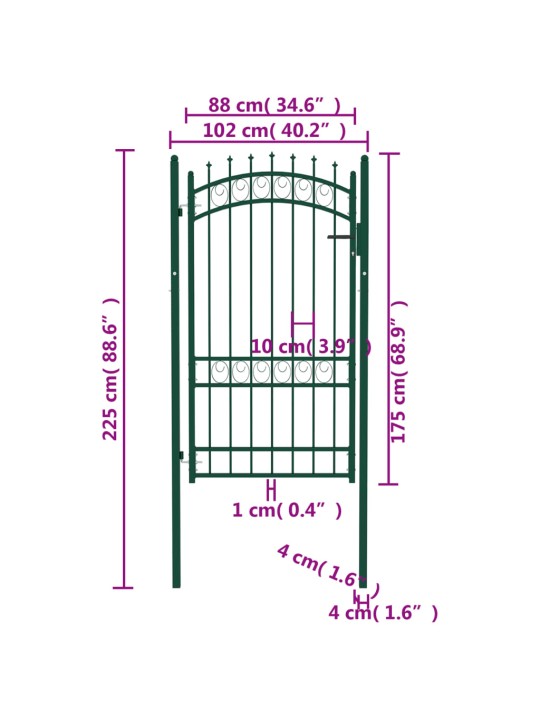 Puutarhaportti piikeillä teräs 100x175 cm vihreä