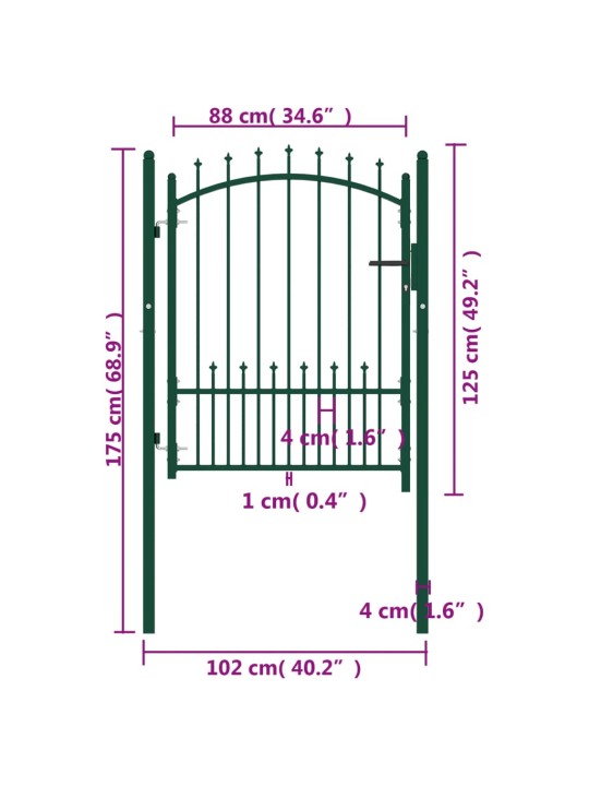 Puutarhaportti piikeillä teräs 100x125 cm vihreä