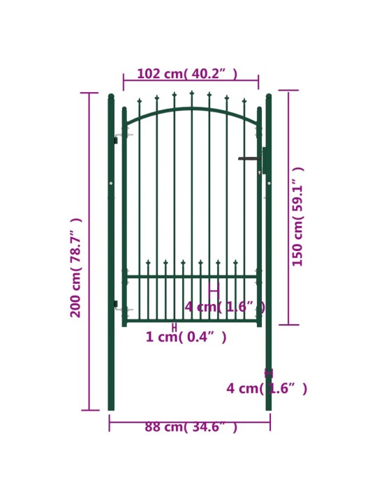 Puutarhaportti piikeillä teräs 100x150 cm vihreä