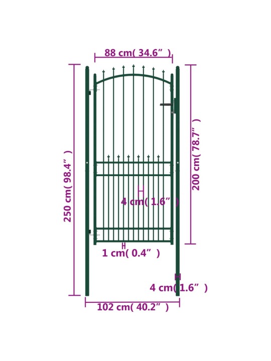 Puutarhaportti piikeillä teräs 100x200 cm vihreä
