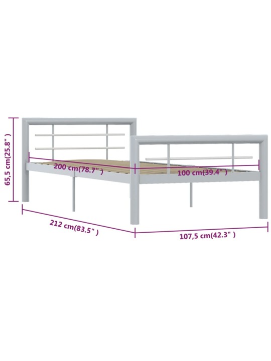 Sängynrunko harmaa ja valkoinen metalli 100x200 cm