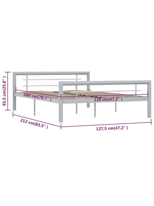 Sängynrunko harmaa ja valkoinen metalli 120x200 cm