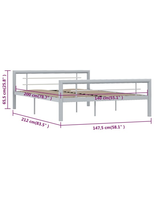 Sängynrunko harmaa ja valkoinen metalli 140x200 cm