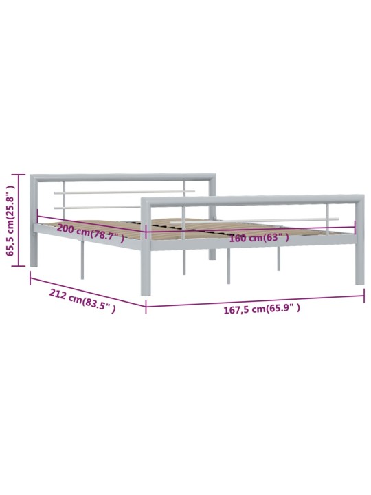 Sängynrunko harmaa ja valkoinen metalli 160x200 cm