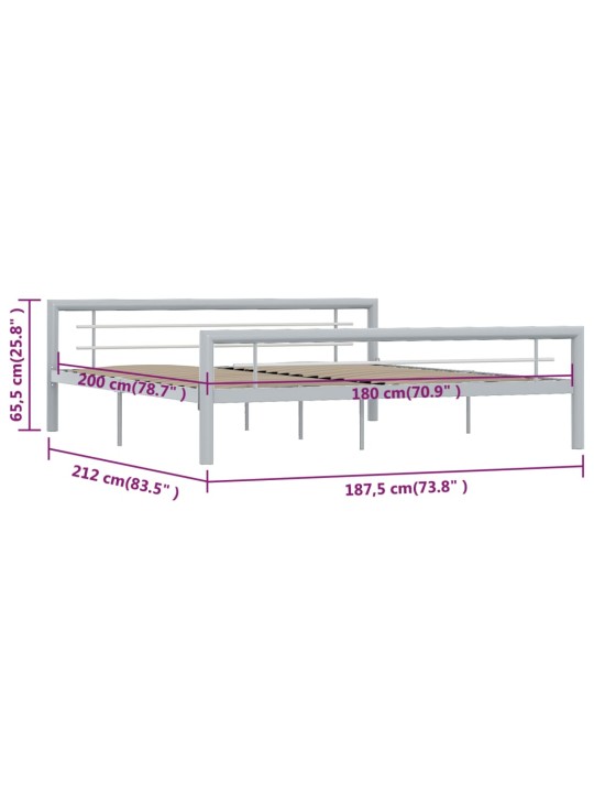 Sängynrunko harmaa ja valkoinen metalli 180x200 cm