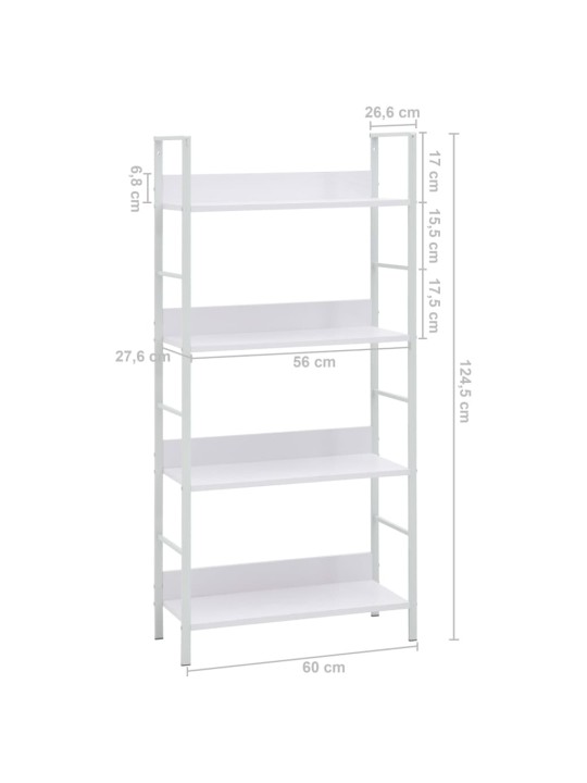 4-tasoinen kirjahylly valkoinen 60x27,6x124,5 cm tekninen puu