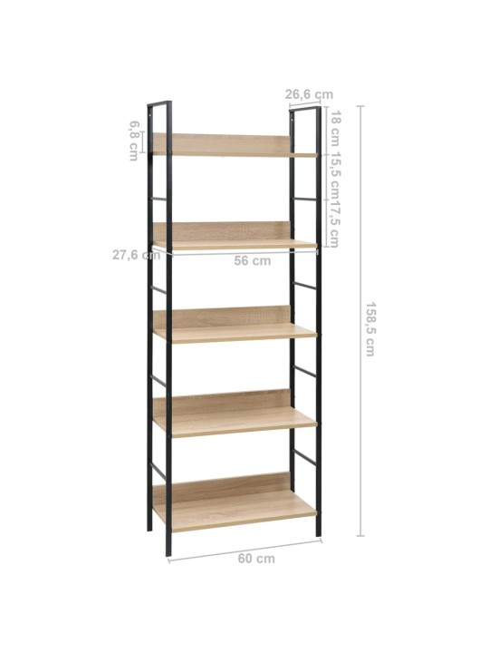 5-tasoinen kirjahylly tammi 60x27,6x158,5 cm tekninen puu