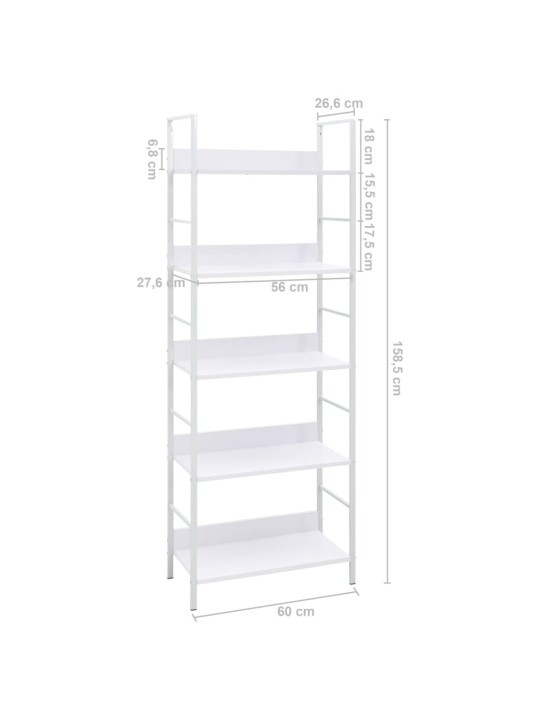 5-tasoinen kirjahylly valkoinen 60x27,6x158,5 cm tekninen puu
