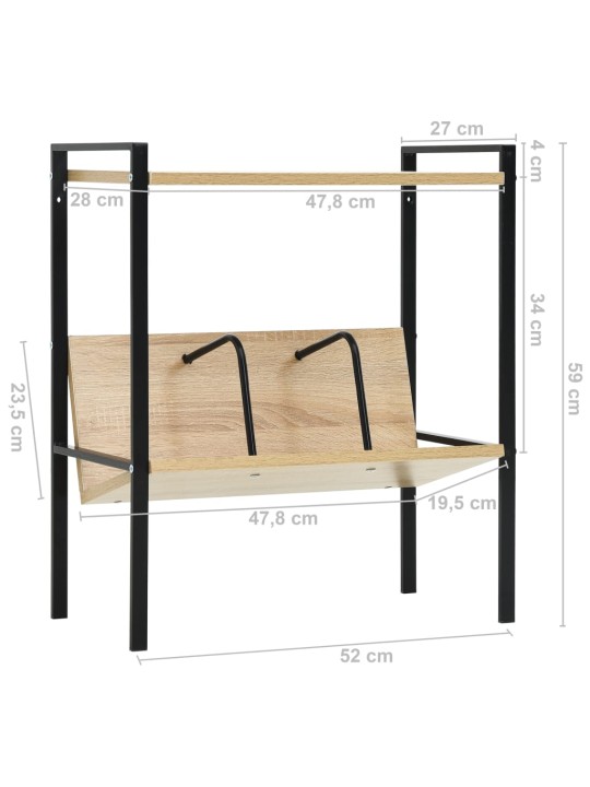 2-tasoinen Kirjahylly musta ja tammi 52x28x59 cm tekninen puu