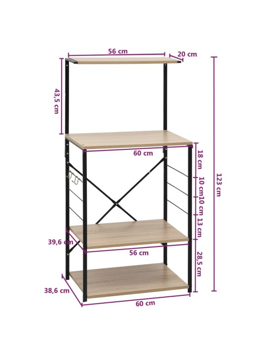 Mikroaaltouunikaappi musta ja tammi 60x39,6x123 cm tekninen puu