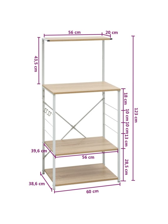 Mikroaaltouunikaappi valk ja tammi 60x39,6x123 cm tekninen puu