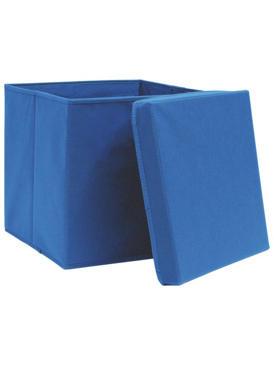 säilytyslaatikot kansilla 4 kpl sininen 32x32x32 cm kangas