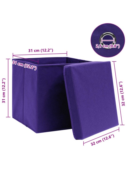 Säilytyslaatikot kansilla 4 kpl purppura 32x32x32 cm kangas