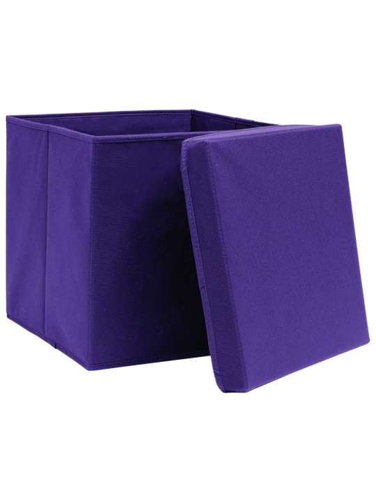 Säilytyslaatikot kansilla 10 kpl purppura 32x32x32 cm kangas