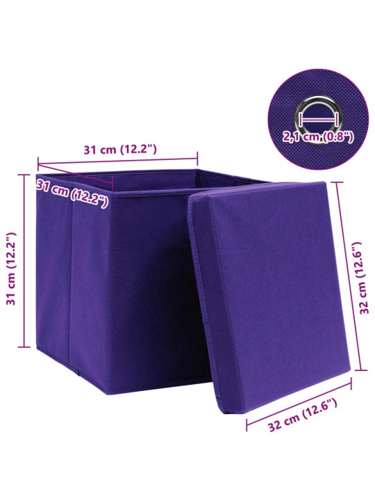 Säilytyslaatikot kansilla 10 kpl purppura 32x32x32 cm kangas