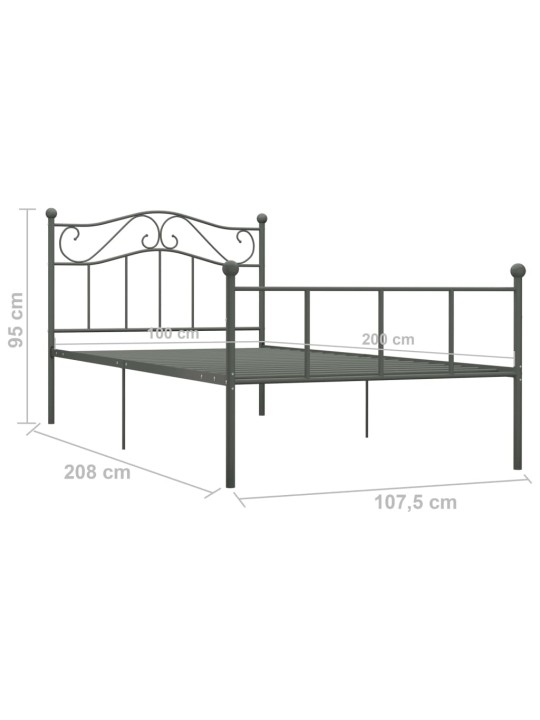 Sängynrunko harmaa metalli 100x200 cm
