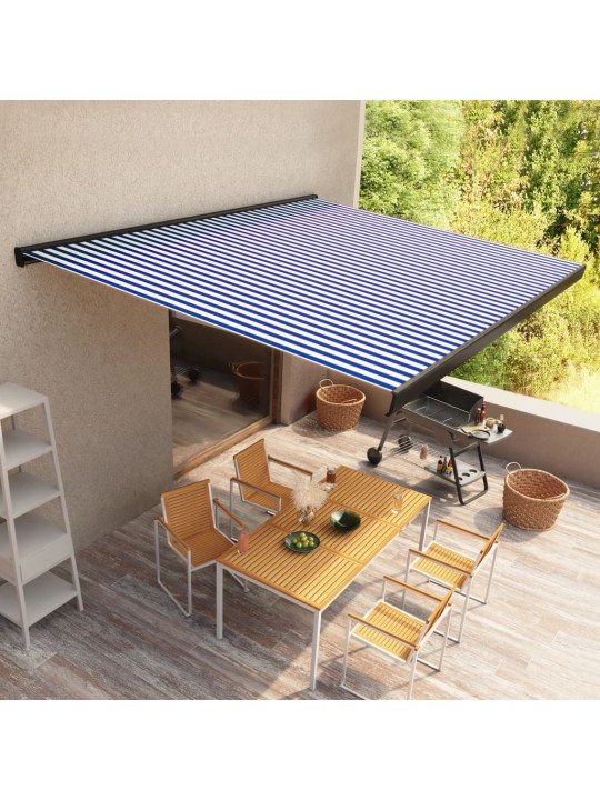 Moottoroitu kasettimarkiisi 350x250 cm sininen ja valkoinen