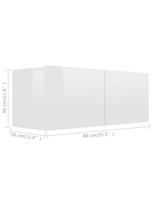 TV-taso korkeakiilto valkoinen 80x30x30 cm lastulevy