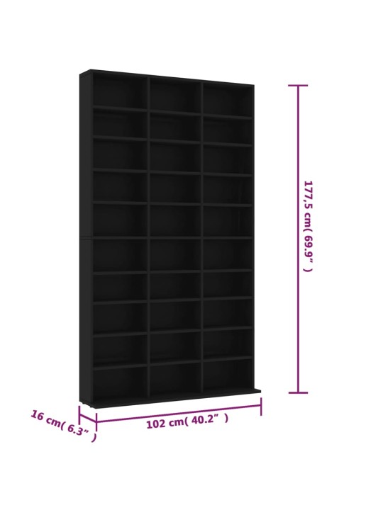 CD-hylly musta 102x16x177,5 cm tekninen puu