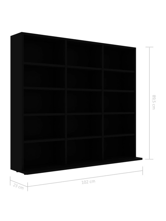 CD-hylly musta 102x23x89,5 cm lastulevy