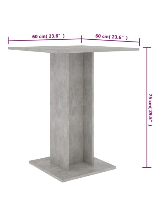 Bistropöytä betoninharmaa 60x60x75 cm lastulevy