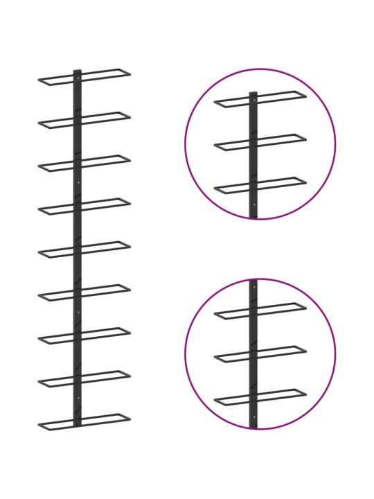 Seinäkiinnitteinen viinipulloteline 9 pullolle musta rauta