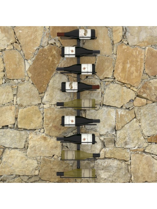 Seinäkiinnitteinen viinipulloteline 9 pullolle musta rauta