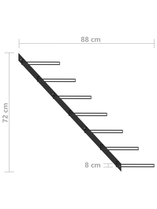 Seinäkiinnitteinen viinipulloteline 7 pullolle musta metalli