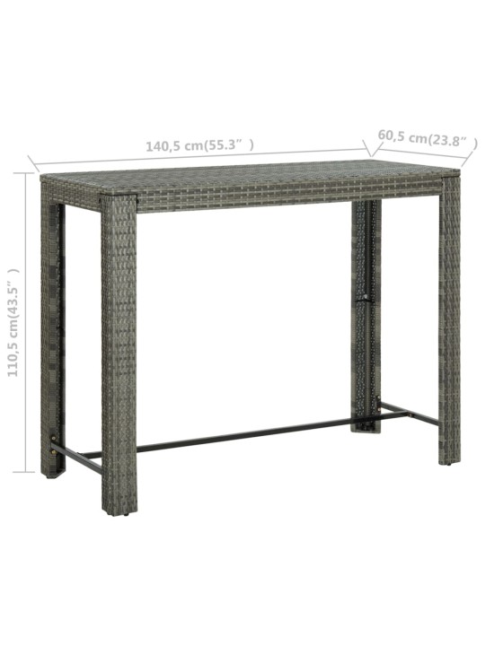 Puutarhan baaripöytä harmaa 140,5x60,5x110,5 cm polyrottinki
