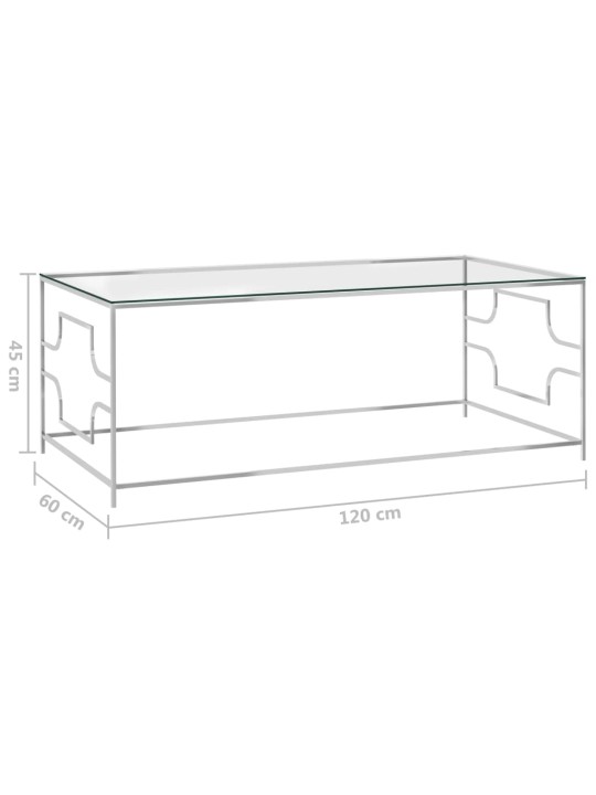 Sohvapöytä hopea 120x60x45 cm ruostumaton teräs ja lasi