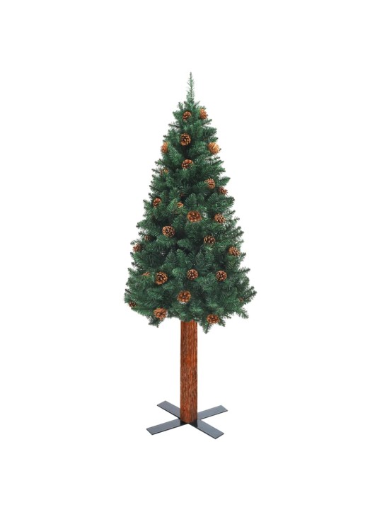 Kapea joulukuusi aidolla puulla ja kävyillä vihreä 180 cm PVC