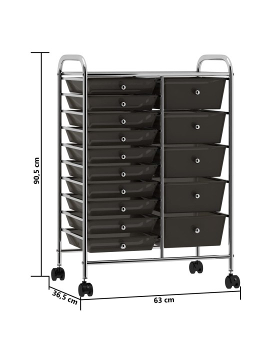 XXL 15 laatikon liikkuva säilytysvaunu musta muovi