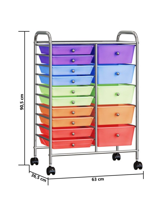 XXL 15 laatikon liikkuva säilytysvaunu monivärinen muovi
