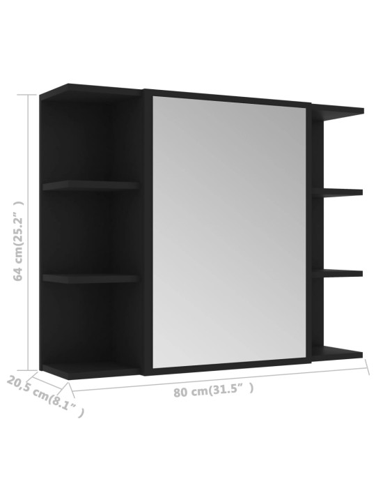 Kylpyhuoneen peilikaappi musta 80x20,5x64 cm tekninen puu