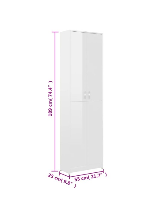 Eteisen vaatekaappi korkeakiilto valk 55x25x189 cm tekninen puu