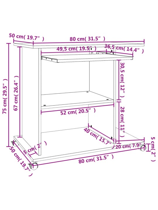 Tietokonepöytä musta 80x50x75 cm lastulevy