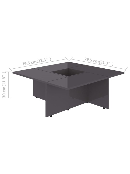 Sohvapöytä korkeakiilto harmaa 79,5x79,5x30 cm lastulevy