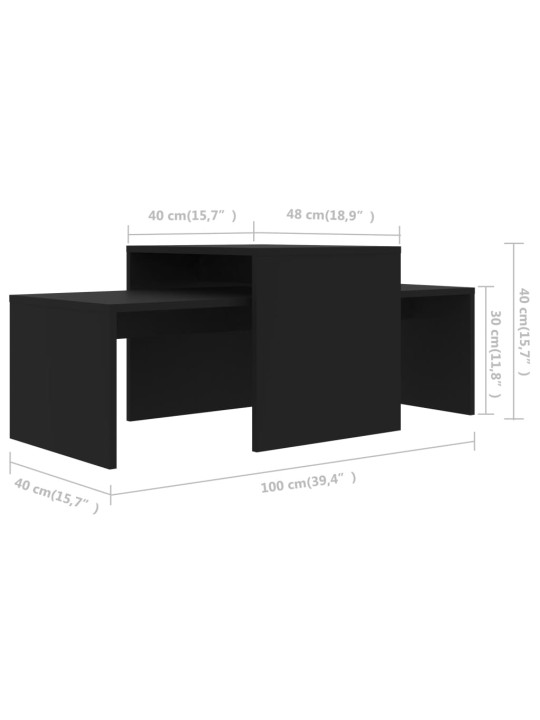 Sohvapöytäsarja musta 100x48x40 cm tekninen puu
