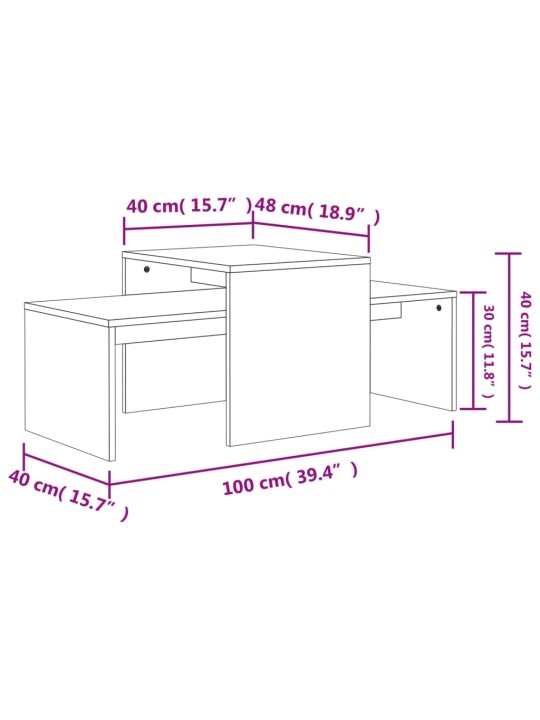 Sohvapöytäsarja Sonoma-tammi 100x48x40 cm lastulevy