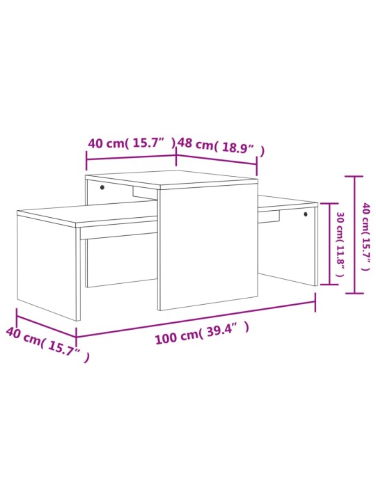 Sohvapöytäsarja betoninharmaa 100x48x40 cm lastulevy