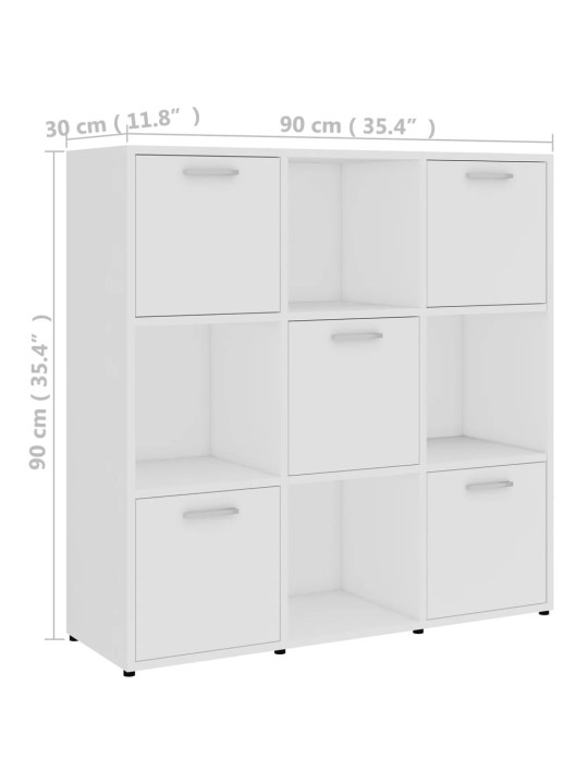 Kirjahylly valkoinen 90x30x90 cm lastulevy