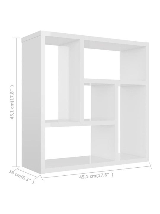 Seinähylly korkeakiilto valkoinen 45,1x16x45,1 cm lastulevy