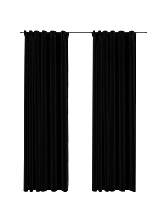 Pellavamaiset pimennysverhot koukuilla 2 kpl musta 140x225 cm