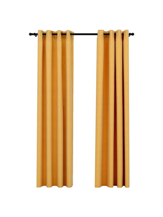 Pellavamaiset pimennysverhot renkailla 2kpl keltainen 140x245cm