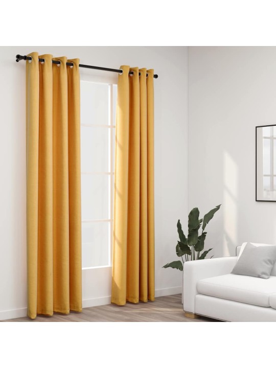 Pellavamaiset pimennysverhot renkailla 2kpl keltainen 140x245cm
