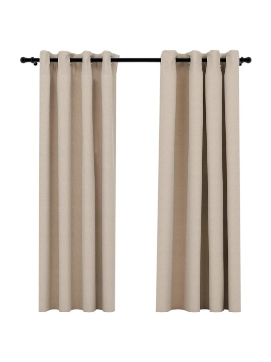 Pellavamaiset pimennysverhot renkailla 2 kpl beige 140x175 cm