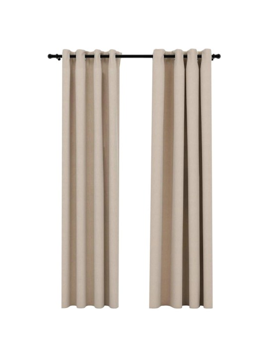 Pellavamaiset pimennysverhot renkailla 2 kpl beige 140x225 cm