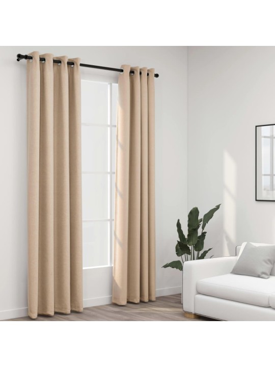 Pellavamaiset pimennysverhot renkailla 2 kpl beige 140x225 cm